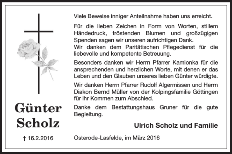  Traueranzeige für Günter Scholz vom 05.03.2016 aus Harz Kurier