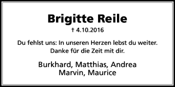 Traueranzeige von Brigitte Reile von Harz Kurier