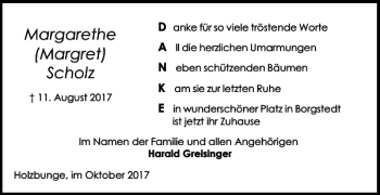 Traueranzeige von Margarethe Margret Scholz von Harz Kurier