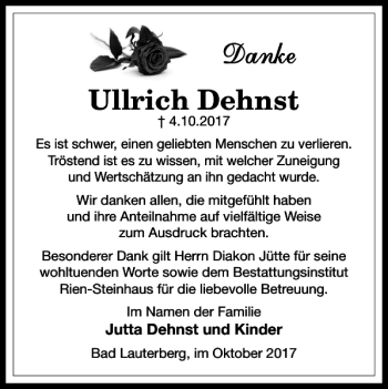 Traueranzeige von Ullrich Dehnst von Harz Kurier
