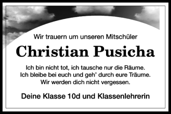 Traueranzeige von Christian Pusicha von Harz Kurier
