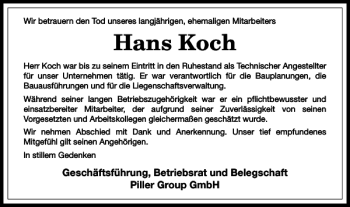 Traueranzeige von Hans Koch von Harz Kurier