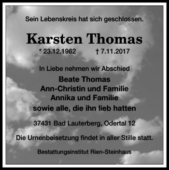 Traueranzeige von Karsten Thomas von Harz Kurier