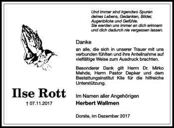 Traueranzeige von Ilse Rott von Harz Kurier