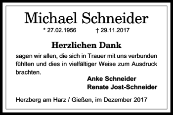 Traueranzeige von Michael Schneider von Harz Kurier