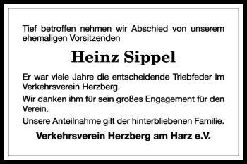 Traueranzeige von Heinz Sippel von Harz Kurier