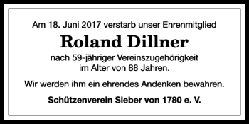 Traueranzeige von Roland Dillner von Harz Kurier
