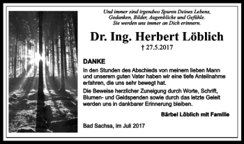 Traueranzeige von Dr. Ing. Herbert Löblich von Harz Kurier