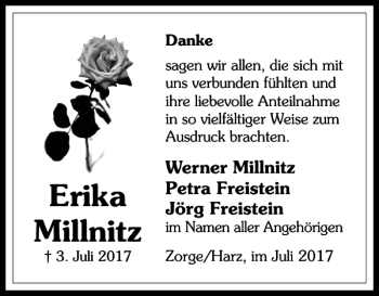 Traueranzeige von Erika Millnitz von Harz Kurier