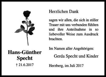 Traueranzeige von Hans-Günther Specht von Harz Kurier
