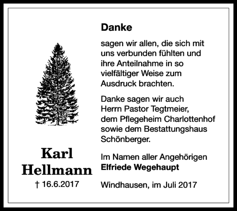 Traueranzeige für Karl Hellmann vom 08.07.2017 aus Harz Kurier