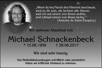Traueranzeige von Michael Schnackenbeck von Harz Kurier