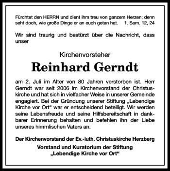 Traueranzeige von Reinhard Gerndt von Harz Kurier
