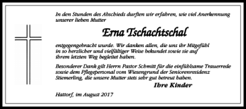 Traueranzeige von Erna Tschachtschal von Harz Kurier