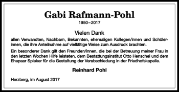 Traueranzeige von Gabi Rafmann-Pohl von Harz Kurier