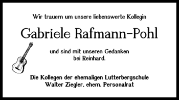 Traueranzeige von Gabriele Rafmann-Pohl von Harz Kurier