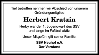 Traueranzeige von Herbert Kratzin von Harz Kurier