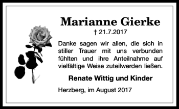 Traueranzeige von Marianne Gierke von Harz Kurier