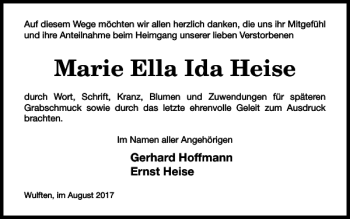 Traueranzeige von Marie Ella Ida Heise von Harz Kurier