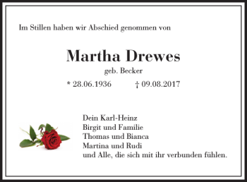 Traueranzeige von Martha Drewes von Harz Kurier
