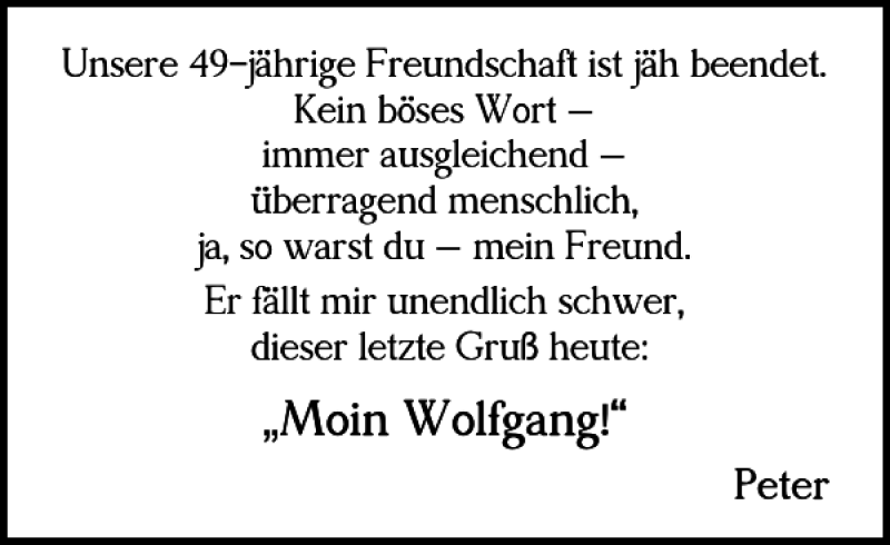  Traueranzeige für Moin Wolfgang vom 18.08.2017 aus Harz Kurier