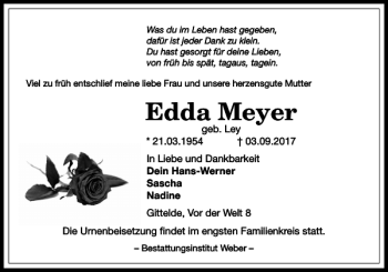 Traueranzeige von Edda Meyer von Harz Kurier