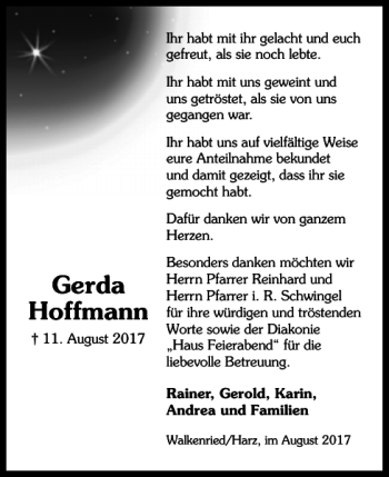 Traueranzeige von Gerda Hoffmann von Harz Kurier