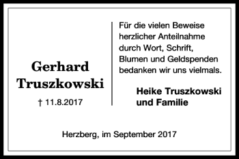 Traueranzeige von Gerhard Truszkowski von Harz Kurier