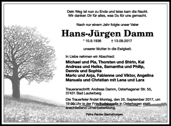 Traueranzeige von Hans-Jürgen Damm von Harz Kurier