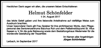 Traueranzeige von Helmut Schönfelder von Harz Kurier
