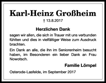 Traueranzeige von Karl-Heinz Großheim von Harz Kurier