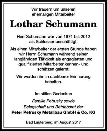Traueranzeige von Lothar Schumann von Harz Kurier