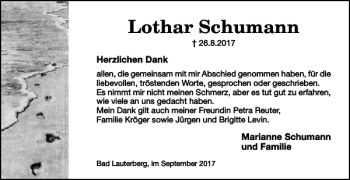 Traueranzeige von Lothar Schumann von Harz Kurier