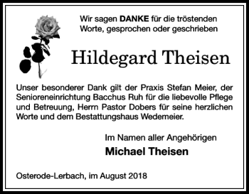 Traueranzeige von Hildegard Theisen von Harz Kurier