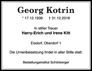 Traueranzeige von Georg Kotrin von Harz Kurier