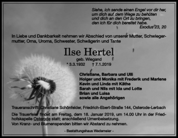 Traueranzeige von Ilse Hertel von Harz Kurier