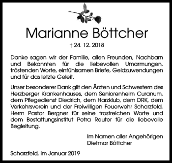 Traueranzeige von Marianne Böttcher von Harz Kurier