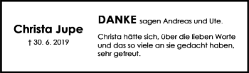 Traueranzeige von Christa Jupe von Harz Kurier