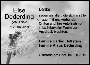 Traueranzeige von Else Dederding von Harz Kurier