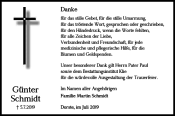 Traueranzeige von Günter Schmidt von Harz Kurier