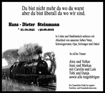 Traueranzeige von Hans-Dieter Steinmann von Harz Kurier