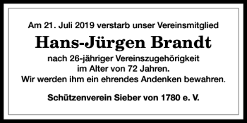 Traueranzeige von Hans-Jürgen Brandt von Harz Kurier