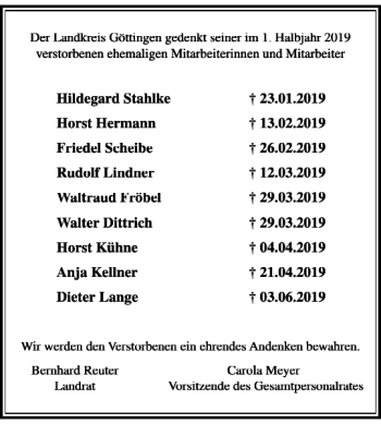 Traueranzeige von Hildegard Stahlke von Harz Kurier