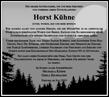 Traueranzeige von Horst Kühne von Harz Kurier