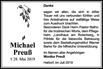 Traueranzeige von Michael Preuß von Harz Kurier