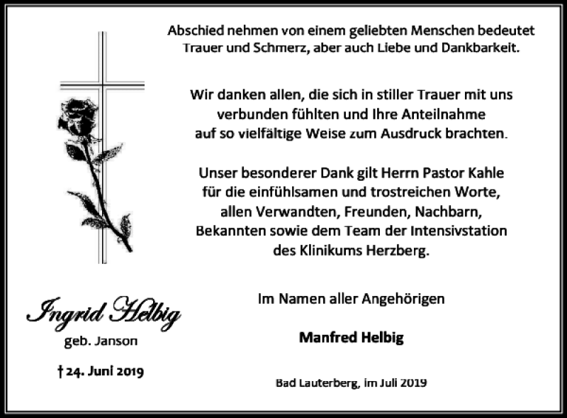  Traueranzeige für ÇzÜ w xÄu z vom 20.07.2019 aus Harz Kurier