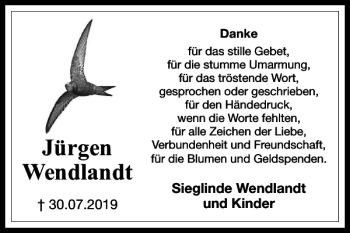 Traueranzeige von Jürgen Wendlandt von Harz Kurier
