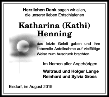 Traueranzeige von Katharina Kathi Henning von Harz Kurier
