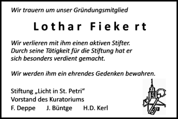 Traueranzeige von Lothar Fiekert von Harz Kurier