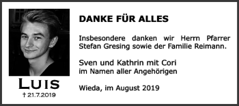 Traueranzeige von Luis  von Harz Kurier